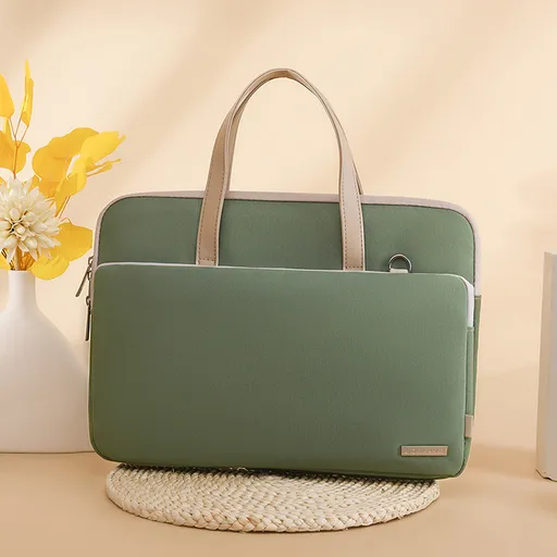 Green Chic Padded Laptop Bag for 15.6-Inch Notebooks - Versatile Shoulder Briefcase with Trolley Strap