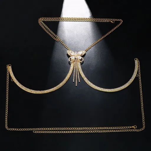 Rhinestone Chest Bracket Bra Chain Body Jewelry Breast Body Chain Heart Bikini Bra Chain for Women-2pcs