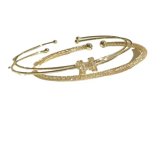Adjustable gold H-letter bracelet with copper micro inlaid three piece set for seaside tourism niche micro inlaid bracelet