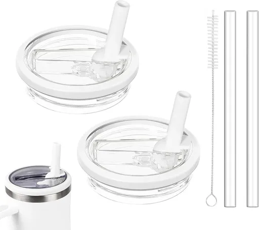 2 Pcs Replacement Lids with Straw, 40 OZ Tumbler Lid Replacement for Stanley Cup, Leak-Proof Flip Straw Lid, Spill-Proof Tumbler Cover for Stanley Cup (White)