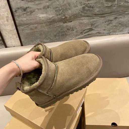 Women Cowhide Short Winter Boots Warm Anti slip Antelope Brown 40