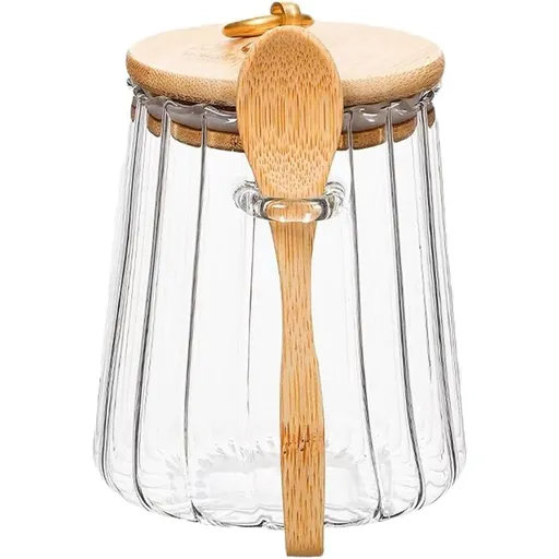 Sugar Bowls Sugar Container Glass Coffee Canister Airtight Storage Jar with Lid and Spoon Candy Jar Coffee Bar Accessories Storage Beans Powder (Conical)