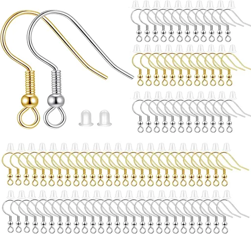 200pcs Mix Earring Hooks & Backs, Silver & Gold, 100pcs Hooks & 100pcs Backs, DIY Earring Supplies