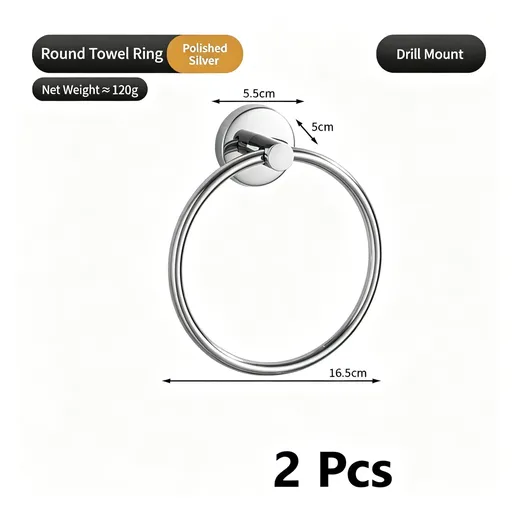Round Towel Ring - Drill Mount (Polished) 2 Pcs | Polished Towel Loop 2 Pack, Christmas Premium Bath Hardware Set for Classic Home