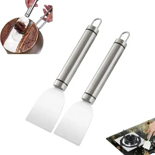 Stainless Steel Kitchen Cleaning Scraper Set with Wide Spatula Blades for Grills, Stovetops, Refrigerators, Ice and Burnt-On Food