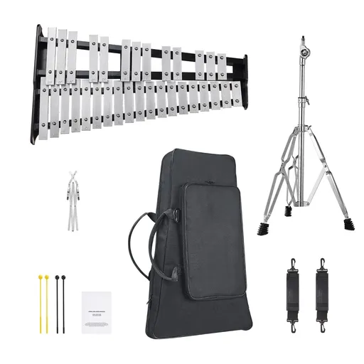 32 Note Glockenspiel Xylophone Professional Percussion Instrument Set with Mallets Drum Sticks Adjustable Stand and Carrying Bag