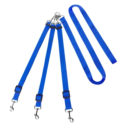 Chihuahua Pet Leash Double Headed Nylon 126cm Blue Traction handle length and width 2.5cm, length 126cm, auxiliary rope width 2.5cm, length 76cm