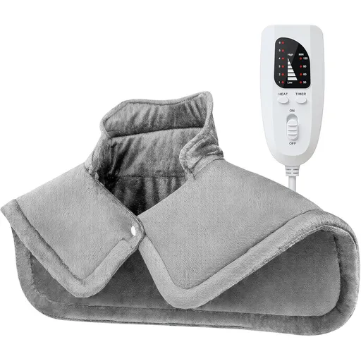 Silver gray This multifunctional electric heating pad: 6 temperature levels, 4 timer settings, magnetic interface, portable, machine washable, perfect for home relaxation and a warm gift.