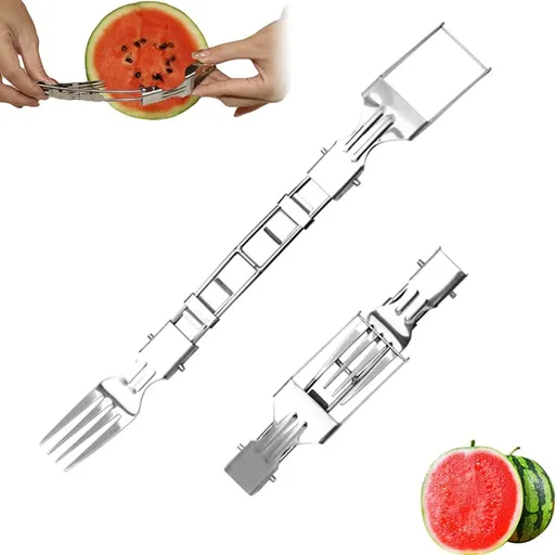 Multipose Watermelon Fork Slicer, 2025 New Stainless Steel Fruit Forks Slicer Knife for Family Parties Camping, Upgrade Watermelon Slicers Cutter Summer Watermelon Cutting Forks (Sliver 1pc)
