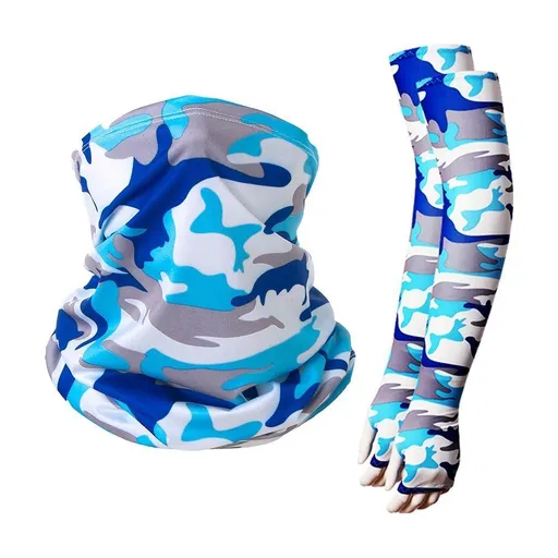 Sky‑Tone Camo All‑Weather Sun Block Set, Finger‑Exposed Ice Sleeves Gloves Neck Mask, Wind‑Resistant For Plateau Cycling, Christmas Plateau Riding Gift, One Size, Camo Sky Blue Mask, 2 Pcs
