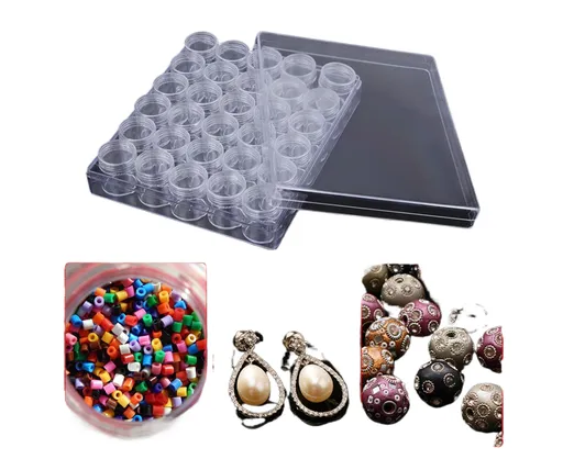 30 Jars Plastic Transparent Nail Art Rhinestone Storage Box Jewelry Organizer