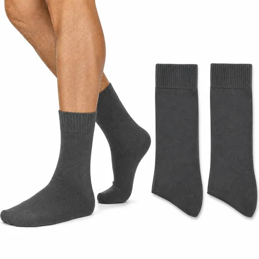 Merino Wool Mens Thermal Diabetic Socks Loose Top Circulation 2 Pairs - Grey