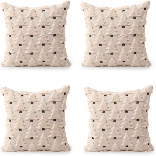 4 Pack 18" X 18" Christmas Pillow Covers Throw Pillow Cases Soft Plush Xmas Winter Christmas Tree Faux Fur Cushion Case for Chair Sofa Bedroom Living Room Home Decor
