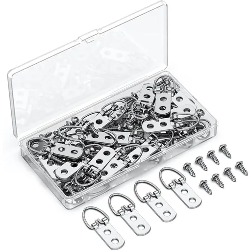Gallery Wall 60 Pcs D Ring Picture Hangers with Screws, Heavy Duty 18Kg Load, Double-Hole