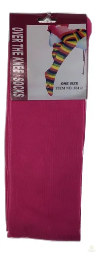 Womens Over Knee Socks Thigh High Stockings Long Stretch - Plain Pink