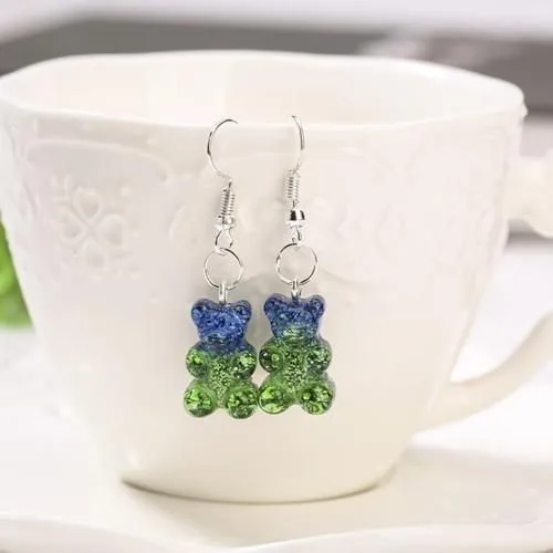 Veile Studios Gummy Bear Earrings - Green & Blue Glitter - Dangle