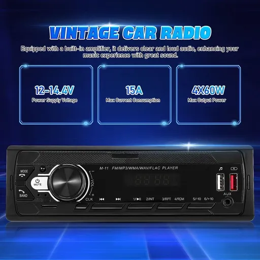 Black Retro Car Radio Receiver with USB for Truck and Auto Audio System