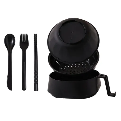 Ramen Cooker, 6 in 1 Microwave Noodle Bowl Set, Instant Ramen Bowl with Lid & Strainer, Microwave Pasta Cooker with Chopsticks Fork Spoon, Large Capacity Ramen Kit with Handle, Purple