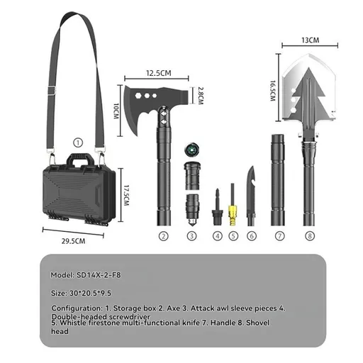 multifunctional entrenching shovel, axe set, outdoor camping, folding shovel, vehicle mounted tool, emergency kit, Australian outback, hiking tool, digging axe, bushcraft gear - Black - Size 1SD14X-2-F8