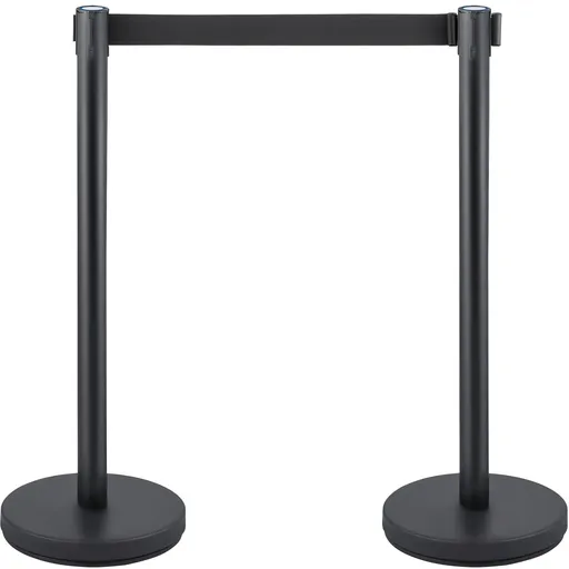 Crowd Control Stanchion, Set of 6 Pieces Stanchion Set, Stanchion Set with 6.6 ft/2 m Black Retractable Belt, Black Crowd Control Barrier with Concrete and Metal Base – Easy Connect Assembly