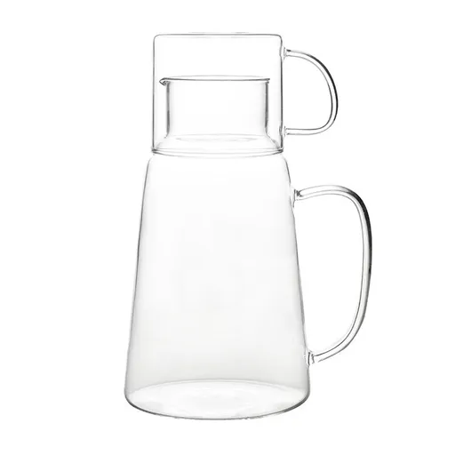 Glass Pitcher with Lid – Multifunctional Bedside Water Carafe and Glass Set - Premium 1.3L Glass Water Carafe with Handle