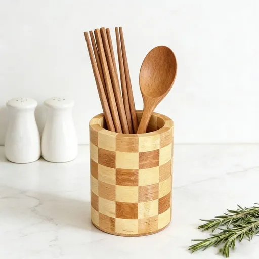 Wooden Utensil Holder | Kitchen Countertop Organizer for Spatulas and Spoons | Natural Wood Fiber Storage Caddy for Dining Table Decor | Rustic Style Home Accessory | 1 Piece