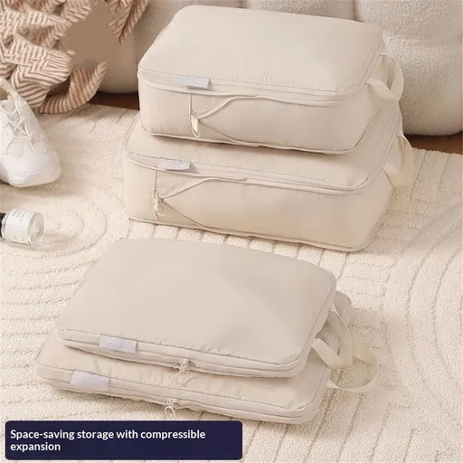 Compression Travel Luggage Organizers 8 Set, Mesh Clothes Bags Luggage Travel Packing Cubes for Carry-on Luggage, Suitcase and Backpacking Accessories (Beige,only bags)