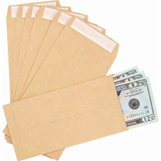 100Pcs Money Envelopes for Cash, 6.5 x 3.2 Kraft Paper Cash Envelopes for Self-Adhesive, Money Saving Challenge Coin Envelopes for Coin, Check, Budget, Small Item Organizer