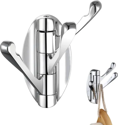 Wall Hook - Swivel Hooks - Foldable Coat and Towel Hook - Triple Hook - Small Hooks - Hanging Hooks - Wall Hook - Coat Hook - Towel Hanger - Small Towel Hooks - Coat Rack Hook - Coat Rack Hooks - Hat Hook - Metal - For Bathroom, Kitchen - Chrome Silv