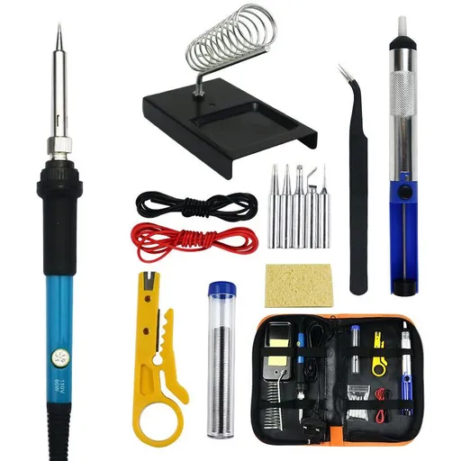 60W Soldering Iron Kit 200 to 450 C with Tips Pump Wire Cutter Stand and Tool Case