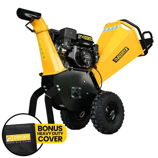Ducar 70p 3600 Rpm Yellow Black Wood Chipper Shredder Mulcher Grinder Recoil & Electrical Starting System 100mm Capacity Ohv 4-stroke Engine 212cc Unleaded Petrol