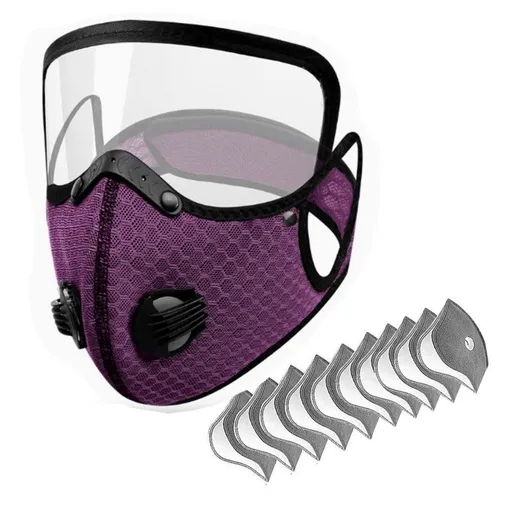 Removable Cycling Goggle Face Mask—Sports Dust-Proof Mask, Includes 10 Filter Cartridges—Purple