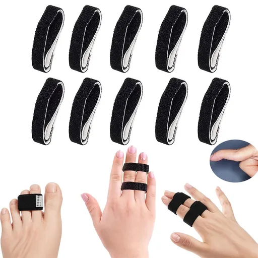 Hook and Loop Finger Wrap,10 Pcs Washable and Reusable Buddy Straps for Fingers,Buddy Tape Finger Straps,Toe Separator for Bunion,Finger Brace for Injured/Jammed/Trigger Finger Support(Black) Black