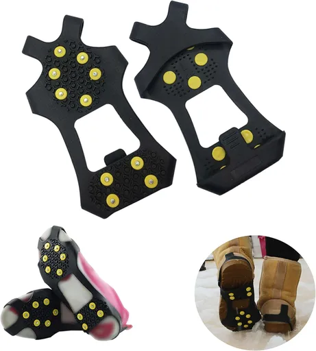 Ice Cleats Snow Traction Cleats Crampons for Shoe and Boots Non-Slip Overshoe for Walking on Snow and Ice Rubber Walking Cleats Anti Slip Crampons Slip-on Stretch Footwear