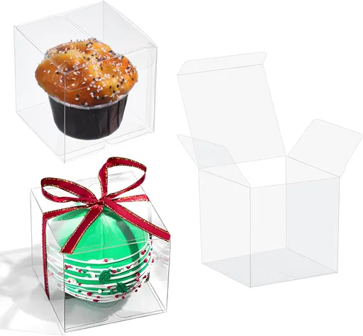 100Pack 3x3x3 Inch Clear Boxes for Hot Chocolate Bomb, Small Gifts, Bakery, Strawberries, Cupcake, Charcuterie, Christmas Party Favors