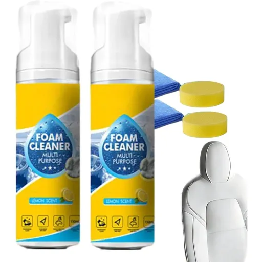 4-in-1 Multi-Enzyme Foam Cleaner, 5oz All-Purpose Deep Cleaning Spray for Car Interior, Kitchen Grease, Bathroom Tiles, Sofa Upholstery (2PCS + 2 Sponge + Towel)