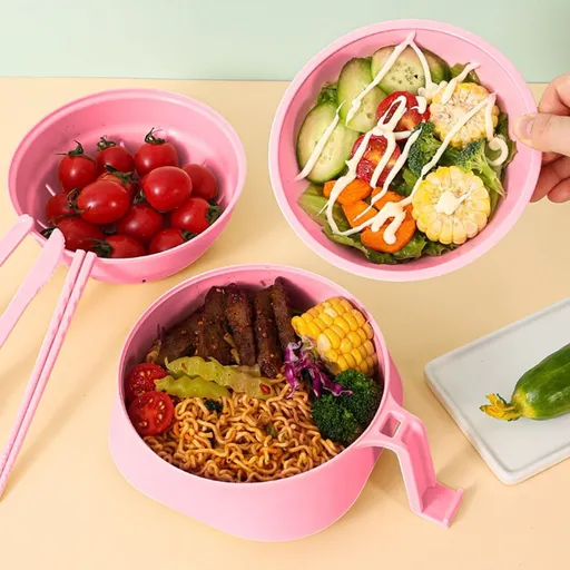 Ramen Noodle Bowl with Strainer | Microwave Pasta Cooker Set of 6 | Soup Bowl with Lid and Handle | Dishwasher Safe Instant Noodle Maker for Quick Meals | Portable Kitchen Cookware for Home Office