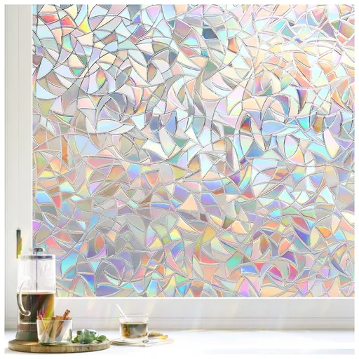 Window Privacy Film, Rainbow Window Film, 3D Decorative Stained Glass ,Sun UV Blocking Window Decal for Home 17.5 x 78.7 inches