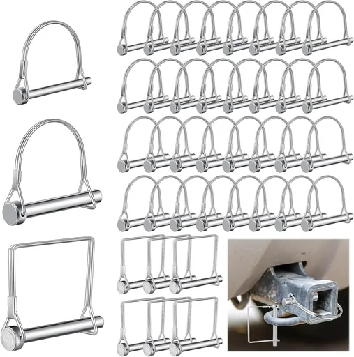 40 Pcs 1/4'' x 2-3/4" D Shape Arch Trailer Coupler Pin 3/8'' x 2-27/32'' Arch Shaft Locking Pin 5/16'' x 2-13/16'' Square Safety Trailer Hitch Pin for Garden Farm Lawn Wagons Towing Hitches