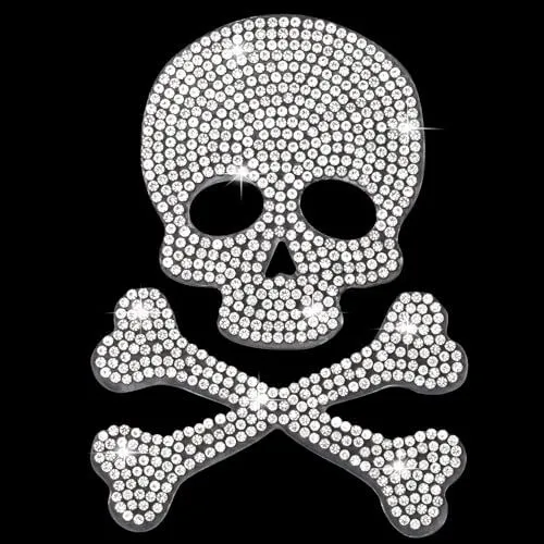 Sparkling Rhinestone Skull & Crossbones Decal for Cars, Laptops, Helmets & More (Silver)
