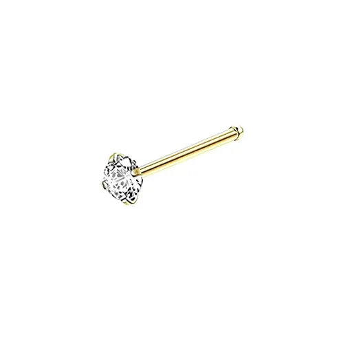 Stainless Steel Nosepiece with Gold Nose Stud Stylish Piercing Jewellery Women - Straight Rod-3mm