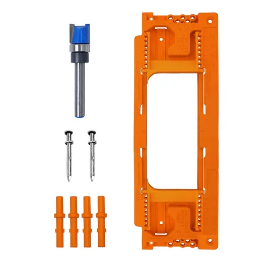 Adjustable Door Hinge Routing Template Jig Kit with Alloy Trimming Bit and Locating Pins for Woodworking Door Frame Mortise Installation (Orange)