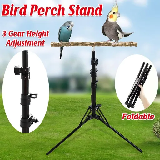 1-Piece Height-Adjustable Bird Perch Stand with Tripod Base