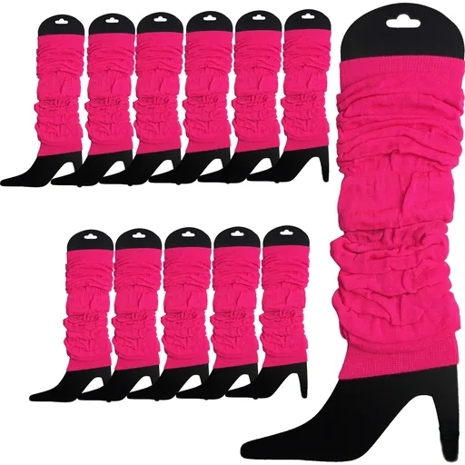 12 LEG WARMERS Knitted Womens Neon Party Knit Ankle Fluro Dance Costume 80s BULK - Fluro Hot Pink