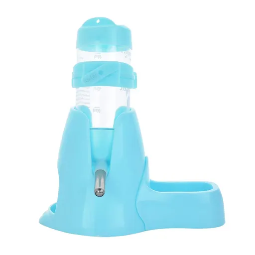 Automatic Drinking Bottle with Food Container Base Hut Hanging Water Feeding Bottles Auto Dispenser for Small Animals(80ml,Blue)