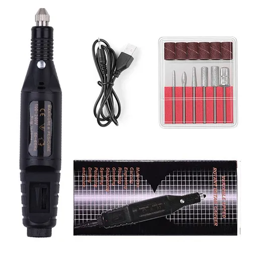 Professional Electric Manicure Pedicure Drill Sander Pen Nail Art Grinder with Multi Sanding Bits and Power Adapter (Black)