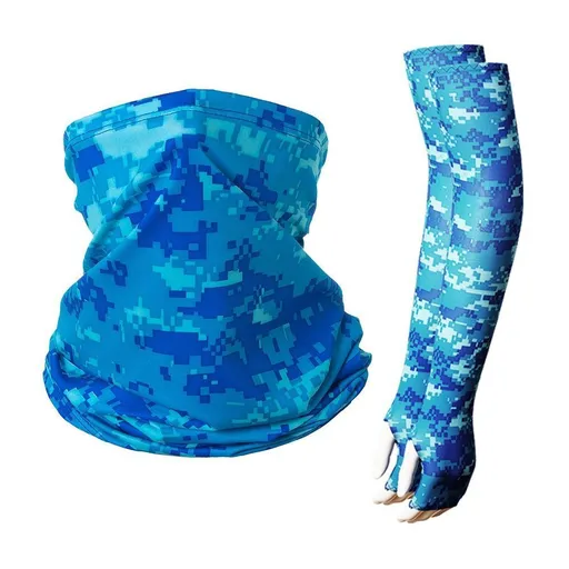 Camouflage Style Full Sun Protective Kit: Ice Sleeves Gloves And Neck Face Mask, Quick‑Dry For Off‑Road Activities, Halloween Off‑Riding Gear, One Size, Camo Blue Mask, 2 Pcs