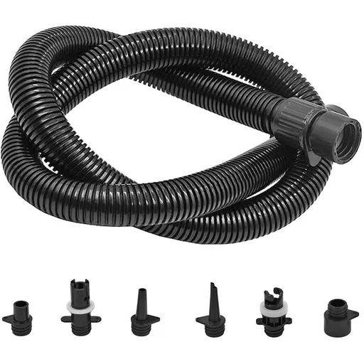 Inflatable Air Hose Nozzle Kit with 6 Sizes for Electric Air Pumps 20PSI, Compatible with HT-781 HT-782 HT-790 HT-792, for Kayak, Paddle Board, Boat, and Water Sports Accessories, Black 3.3ft
