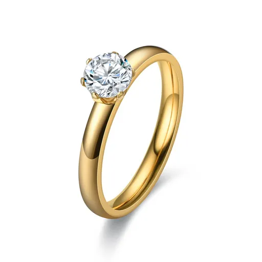 Stainless Steel 3mm Diamond Ring Unisex 3mm gold diamond No. 6