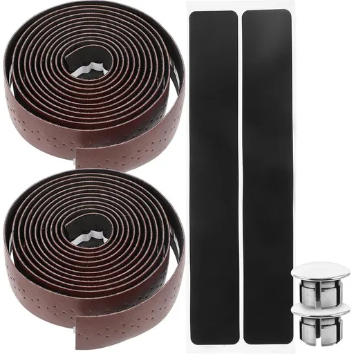 Brown Cycling Handlebar Tape PU for Road Bike Grip Protection, Easy Install Lightweight Flexibility Perforated Texture Metal Accents for Road Bike